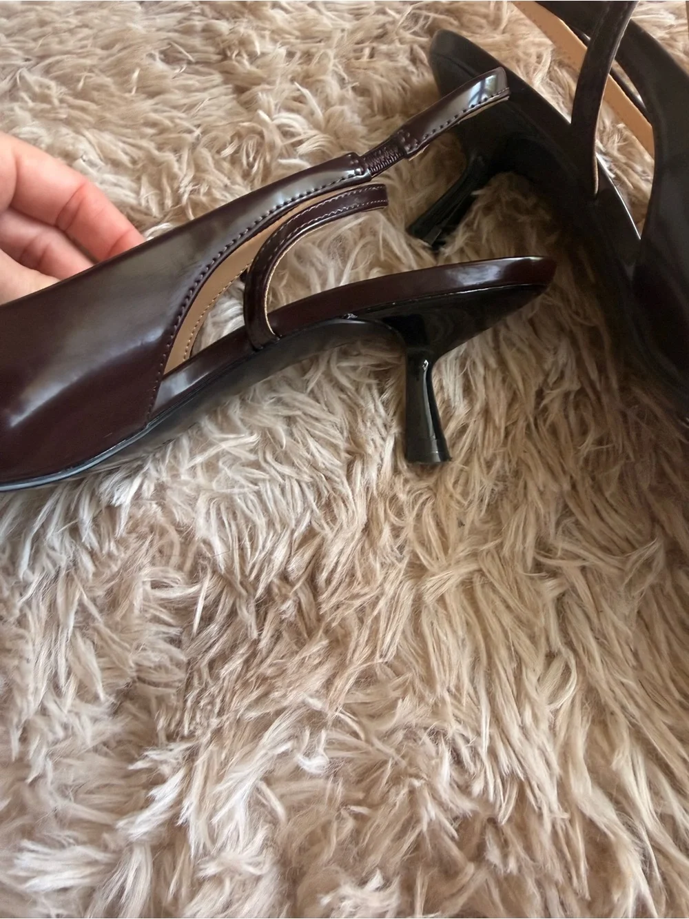 Pointed Patent Slingback Heels in Dark Brown